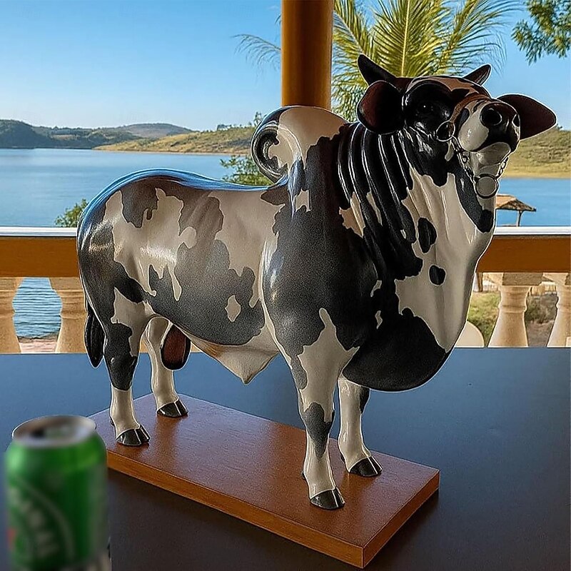 Nelore Bull Liquor Dispenser 2L Handcrafted Alcohol Decanter with Wooden Base Funny Brazilian Bull Bottle Holder for Whiskey Scotch Vodka Wine Unique Home Bar Accessory Beverage Container Gift
