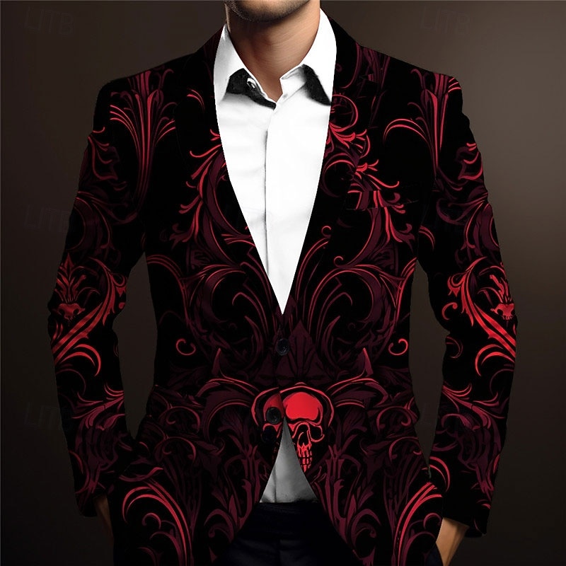 Men's Skeleton Long Sleeve Turndown Business Gothic Work Wear to work Going out Buttons Print Multi Pocket