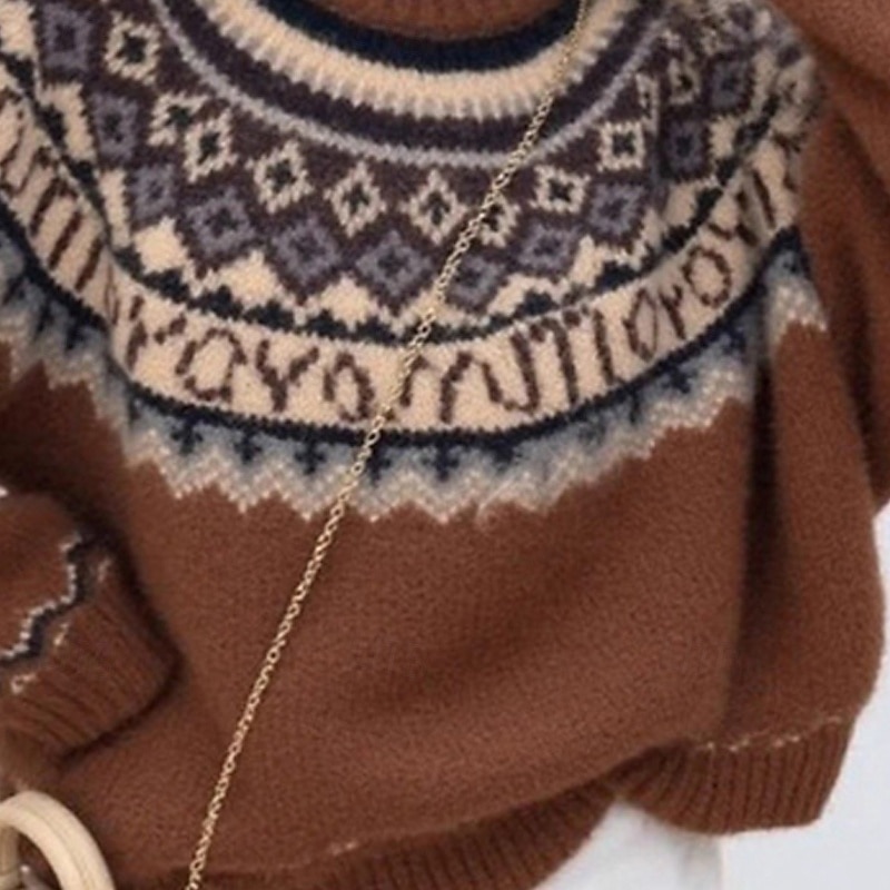 Women's Sweater Fair Isle Sweater Pullover Fashion Casual Geometric Ribbed Crew Neck Knitted Print Long Sleeve Regular Tops Knit Christmas Outdoor Daily Coffee Fall Winter3