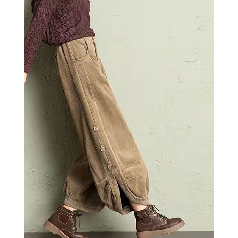 Women's Chinos Bloomers Streetwear Basic Casual Full Length Medium Waist Plain Pocket Comfortable Micro-elastic Outdoor Vacation Street Black Khaki Spring Fall Regular Fit2