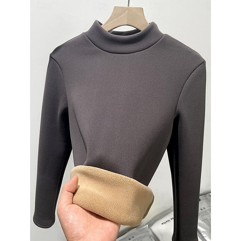 Women's Blouse Solid Color Stylish Basic Casual Long Sleeve Turtleneck Regular Tops Daily Black Yellow Brown Khaki Dark Gray Spring Fall Winter4