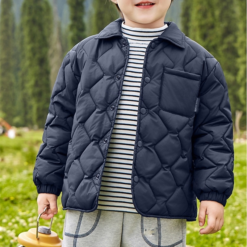 Kids Unisex Down Jacket Puffer Jacket Outerwear Solid Color Long Sleeve Pocket Comfort Buttons Soft Breathable Coat Outdoor Daily Basic Blue Green Fall Winter 4 years+