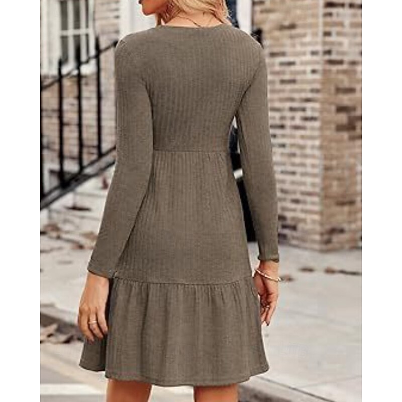 Women's Mini Dress Sweater Dress Casual Dress Modern Outdoor Daily Going out Regular Fit Plain Long Sleeve Crew Neck Wine Brown Green Grey Spring Fall2