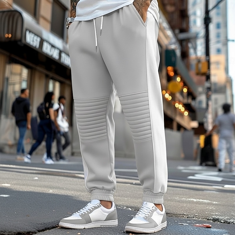 Men's Sweatpants Joggers Athletic Pants Active Pants Trousers Drawstring Pocket Elastic Waist Solid Colored Moisture Wicking Breathable Full Length Outdoor Daily Running Vacation Fashion Black-White