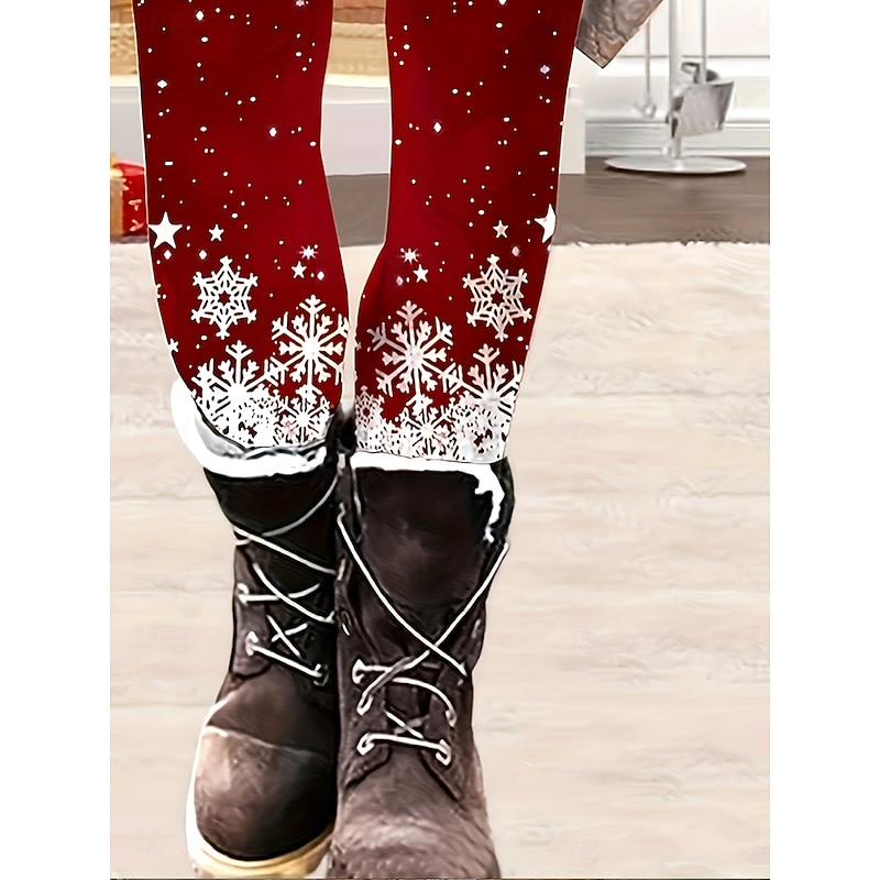 Women's Leggings Vacation Vintage Fashion Full Length High WaistPantsUgly Christmas Graphic Gradient Snowflake Printing Soft Breathable High Elasticity Vacation Street Causal claret Fall Winter Slim3
