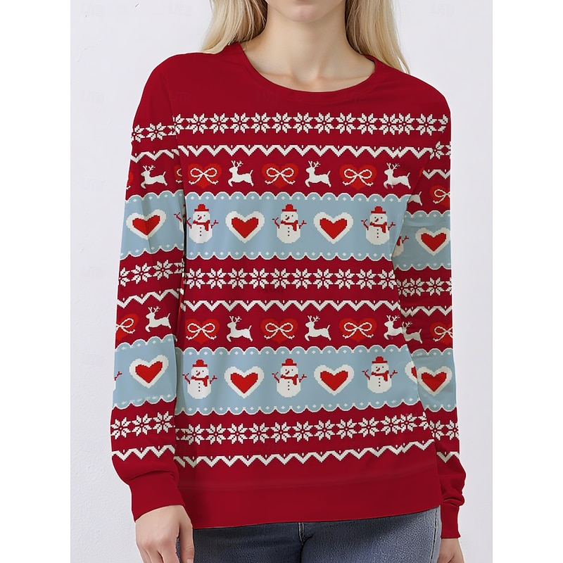 Women's Pullover Sweatshirt Hoodies Graphic Snowman Christmas Classic Casual Festival Long Sleeve Crew Neck Round Neck Regular Tops Casual Holiday Print Red Fall Winter