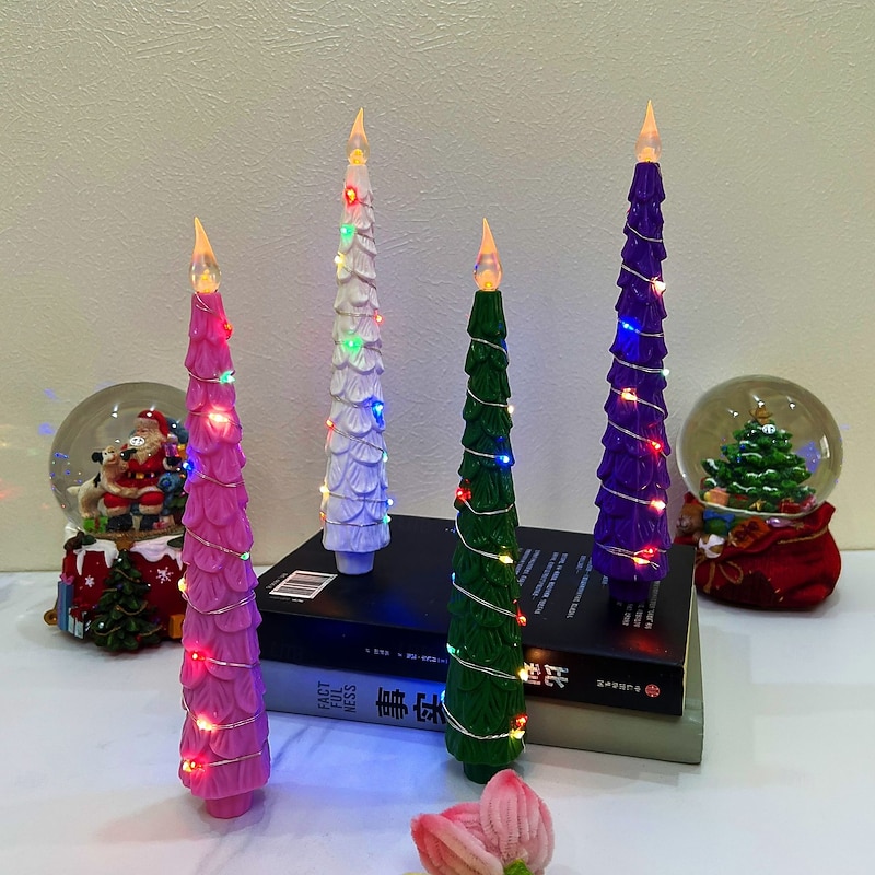 3/4 Pcs Christmas 2025 new LED Christmas tree long pole electronic candle light 24CM remote control AA battery indoor bedroom dining room party atmosphere decoration light decoration props