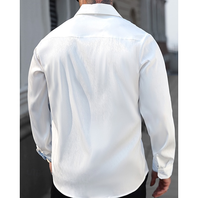 Men's Shirt Summer Shirt Casual Shirt Beach Shirt Button Up Shirt White Long Sleeve Plain Lapel Vacation Hawaiian Clothing Apparel Polyester Fashion Casual Comfortable4