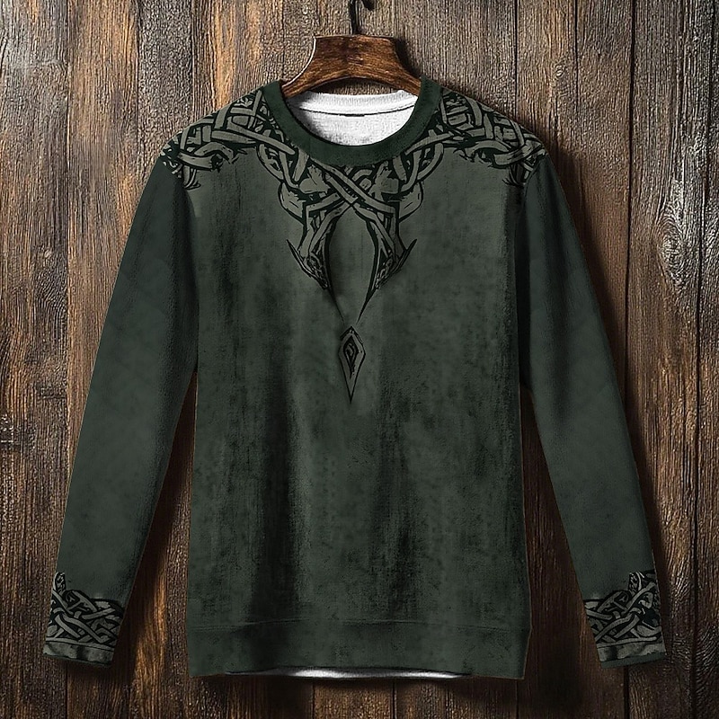 Men's Sweatshirt Blue Brown Green Crew Neck Tree Of Life Yggdrasil Celtic Knot Print Casual Daily Holiday Vintage Viking Fall Winter Clothing Apparel Hoodies Sweatshirts3