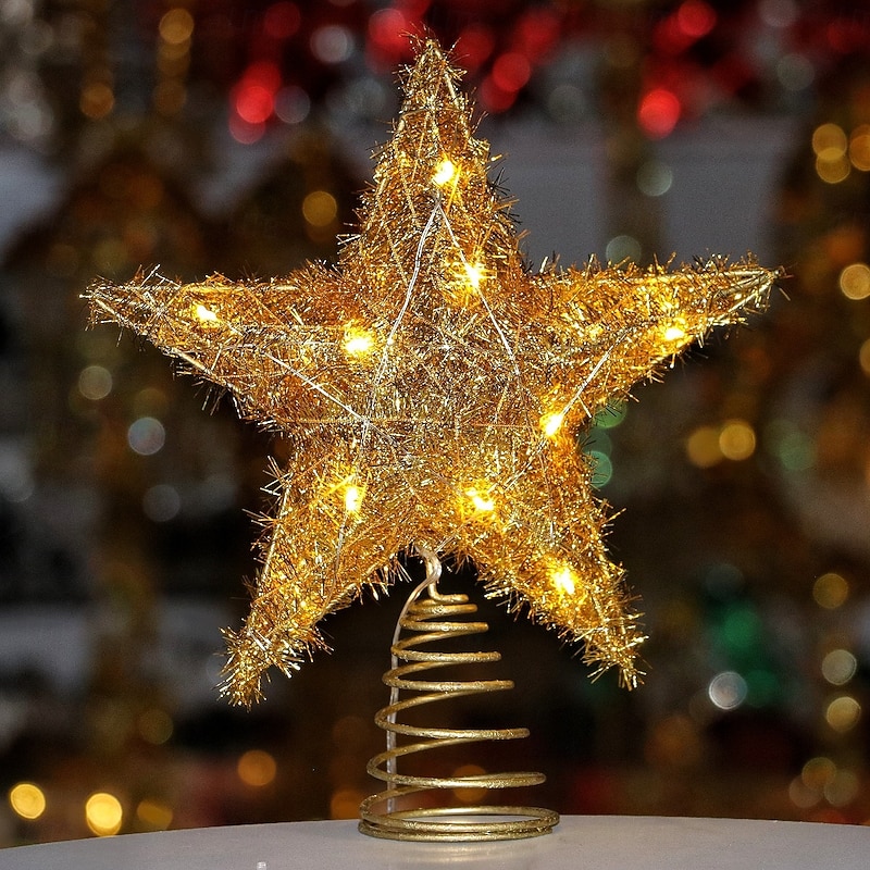 Christmas Tree Top Star, LED Iron Five-Pointed Star Light, Hanging Ornament Decoration, Holiday Tree Topper, Festive Xmas Party Home Decor Gift4