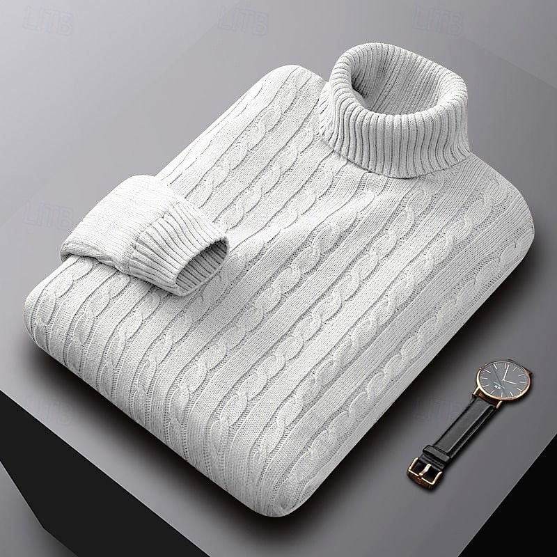 Men's Sweater Pullover Sweater Jumper Ribbed Cable Knit Regular Tops Knitted Slim Fit Plain Turtleneck Knitwear Contemporary Casual Daily Wear Clothing Apparel Fall Winter Black White L XL 2XL2
