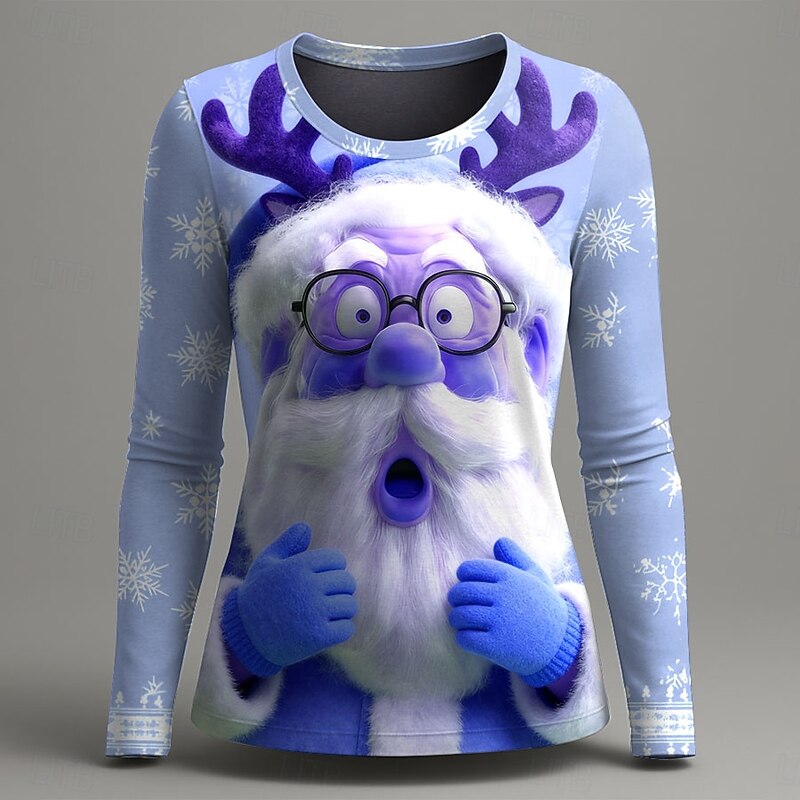 Christmas Women's T Shirt Graphic Santa Claus Vintage Fashion Stylish Long Sleeve Crew Neck Round Neck Regular Tops Daily Weekend Print Pink Blue Green Summer Spring Fall Winter2