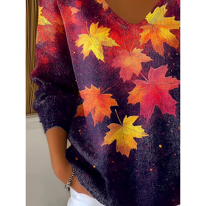 Women's Sweater Casual Soft Graphic Geometric Ribbed V Neck Knitted Long Sleeve Regular Tops Knit Outdoor Daily Weekend Red Spring Fall3