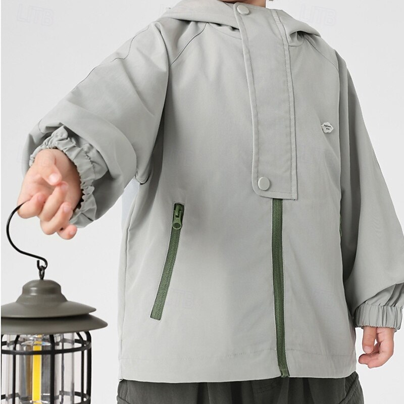 Kids Boys' Fleece Jacket Hiking Jacket Outdoor Jacket Outerwear Solid Color Long Sleeve Zipper Pocket Comfort Waterproof Windproof Coat Outdoor Fashion Daily ash-colored Amethyst Spring Fall 4 years+2