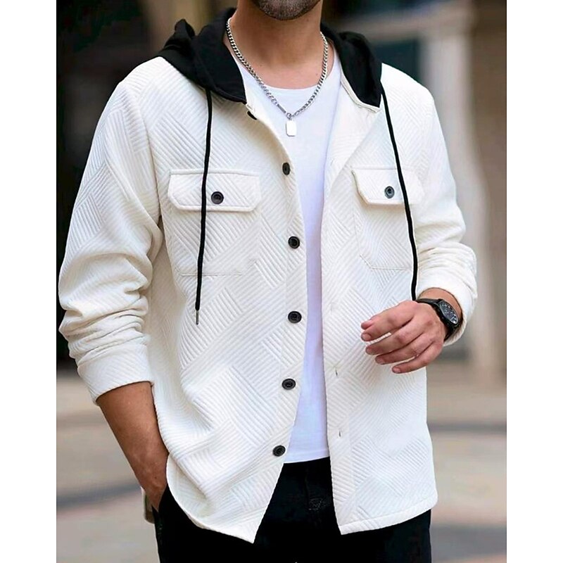 Men's Lightweight Jacket Casual Jacket Vacation Daily Breathable Pocket Spring Fall Plain Jacquard Fashion Classic Hooded Regular Black White Navy Blue Khaki Jacket2
