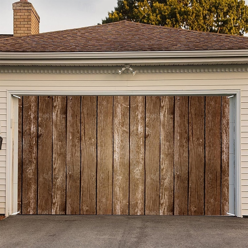 Garage Door Cover Large Hanging Backdrop Farm Wood Plank Rustic Cottagecore 3D Party Outdoor Shooting Backgrounds Front Door Home Decor