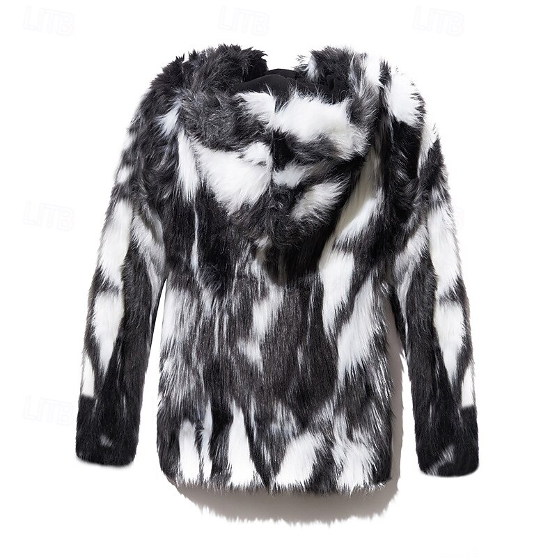 Men's Winter Jacket Casual Jacket Faux Fur Coat Vacation Daily Thermal Warm Pocket Fur Winter Leopard Print Fashion Streetwear Hooded Regular Black Jacket3