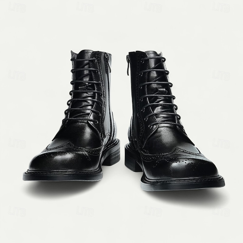 Men's Brown Brogue Lace-Up Ankle Boots Classic Wingtip Design Rugged Outdoor Work Boots for Business Casual, Travel and Daily Wear3