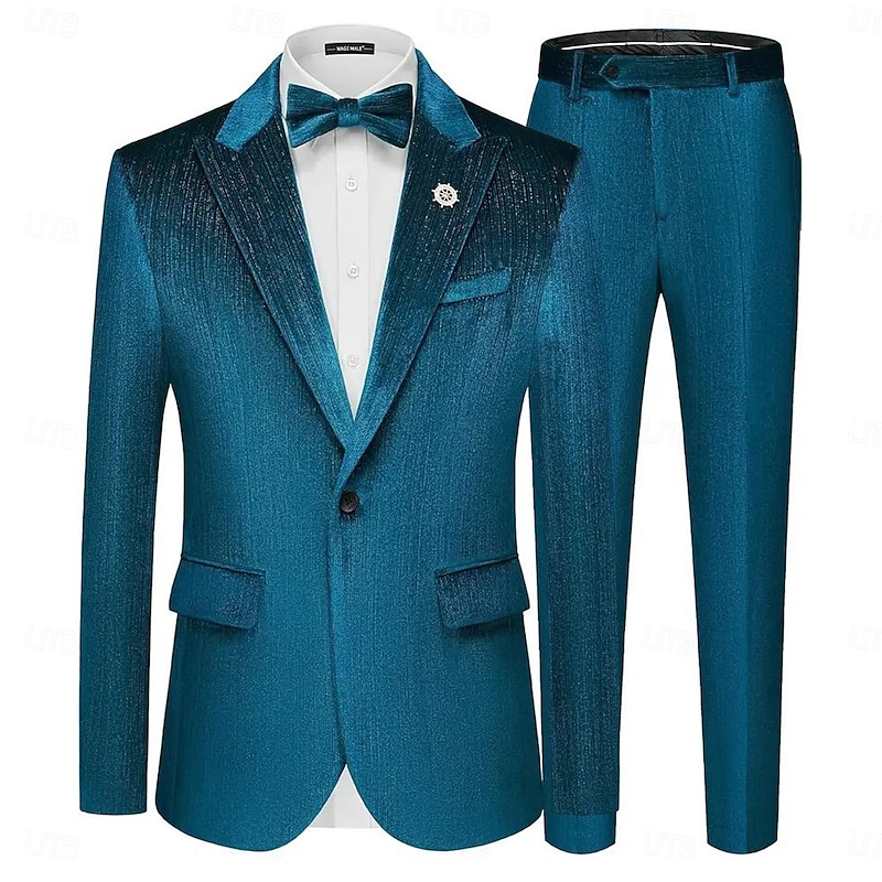 Men's Wedding Casual Party Suits Peaked Lapel Black Jade Formal Solid Colored Slim Fit 1 Piece Single Breasted One-button