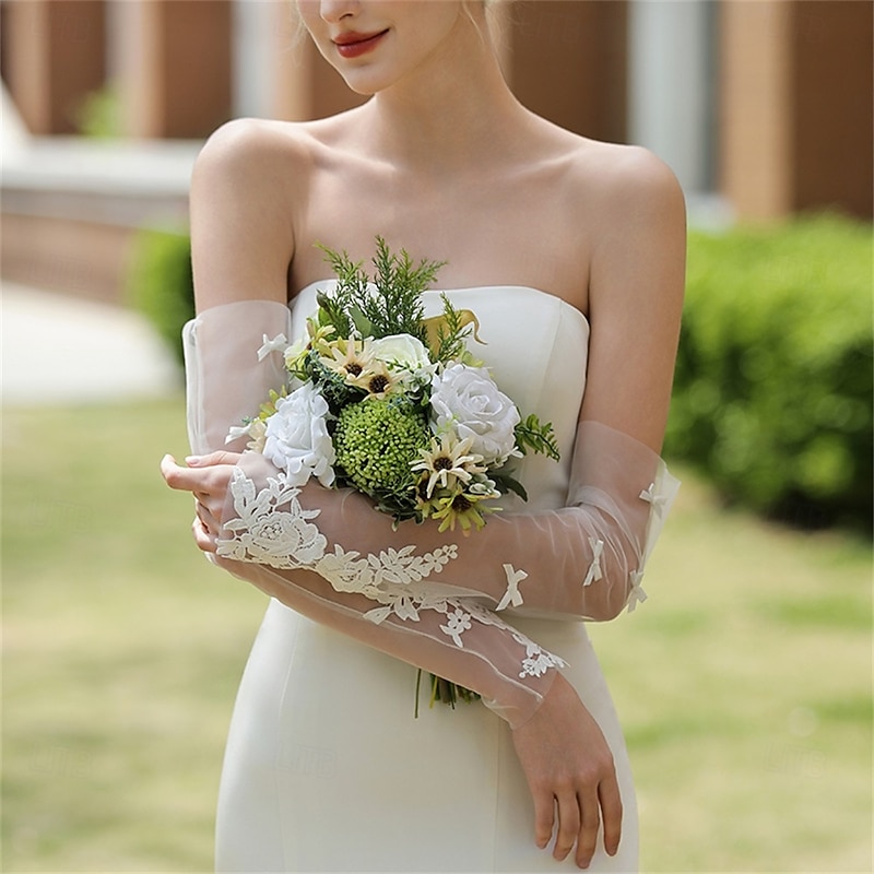 Lace / Tulle Elbow Length Glove Elegant / Classic Style / Formal With Pure Color Wedding / Party Glove2