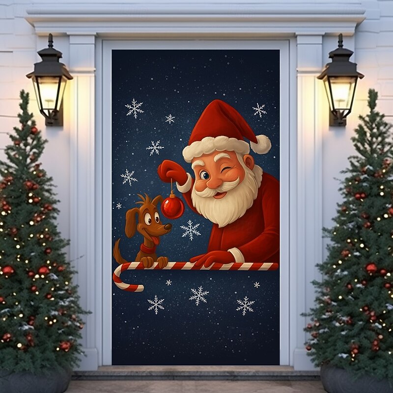 Christmas Door Cover, Santa Claus Merry Christmas Greeting Door Curtain Backdrop for 2025 Xmas Party Home and Outdoor Holiday Decorations4