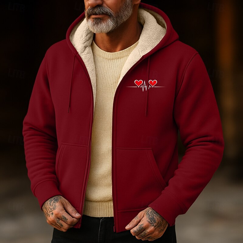 Men's Hoodie Full Zip Hoodie Fleece Hoodie Fleece lined Hoodie Apricot Black Red Burgundy Blue Hooded Plain Zip Up Sports & Outdoor Casual Daily Streetwear Cool Sportswear Winter Clothing Apparel3