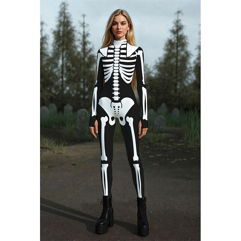 Skull Skeleton Halloween Bodysuits Halloween Group Couples Costumes Full Body Catsuit Sexy Costume Halloween Kid's Adults' Men's Women's Boys' Halloween Carnival Performance Party Easy Halloween2