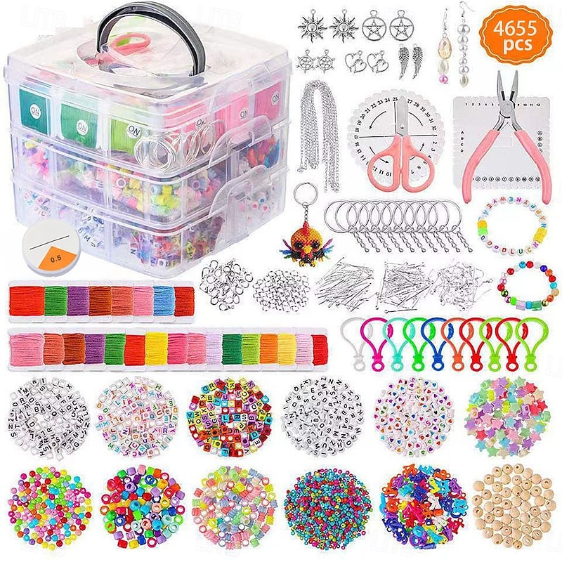 4655pc Clay Beads Bracelet Making Kit  with Storage Box, Flat Preppy Beads for Friendship Jewelry Making,Polymer Heishi Beads with Charms Gifts for Teen Girls Crafts for Girls Ages 8-12