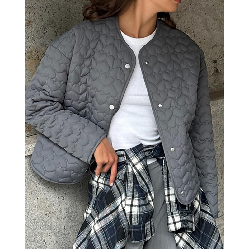 Women's Puffer Jacket Quilted Jacket Casual Jacket Waterproof Comfortable Pocket Buttons Fashion Casual Plain Vacation Street Casual Daily Wear Single Breasted Short Collarless Regular Fit Long Sleeve4