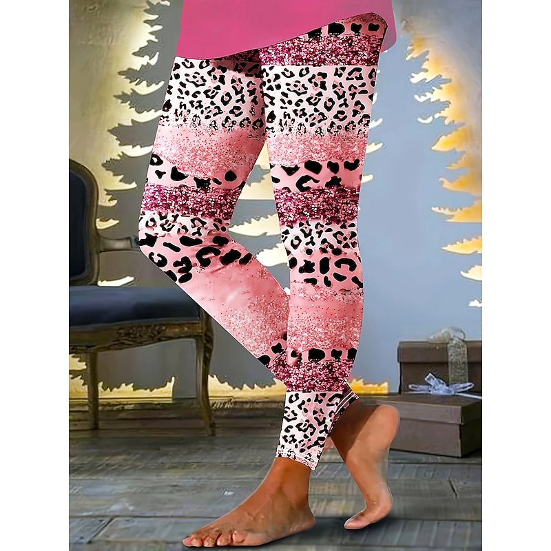 Women's Leggings Vacation Vintage Fashion Full Length High Waist Graphic Leopard Abstract Printing Thermal Warm Soft Breathable High Elasticity Vacation Street Dailywear Light Pink Violet Light Sky3