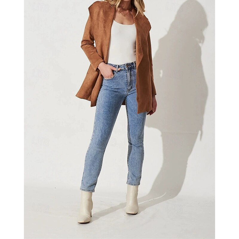 Women's Blazer Comfortable Patchwork Elegant Fashion Outdoor Plain Going out Casual Daily Weekend Cardigan Regular Lapel Regular Fit Long Sleeve Outerwear Black Brown Spring Fall2