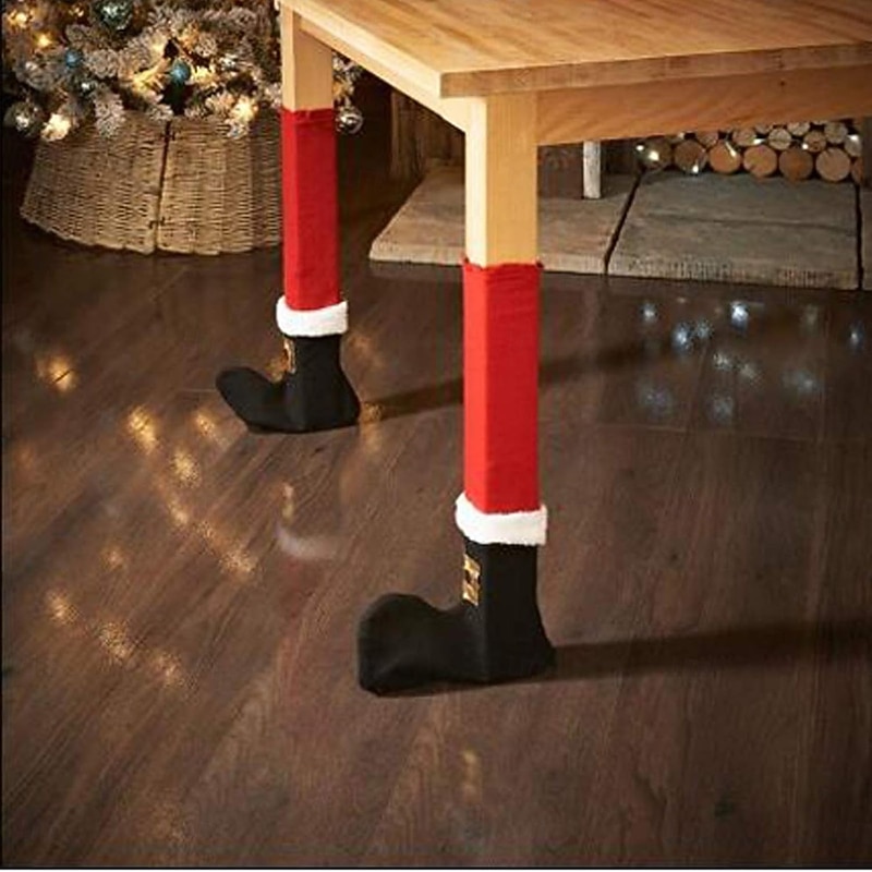 4 Pack Christmas Chair Legs Cover Sock Funny Furniture Socks Xmas Elves Table Socks Chair Leg Cover Floor Protectors for Holiday Party Home Decoration3
