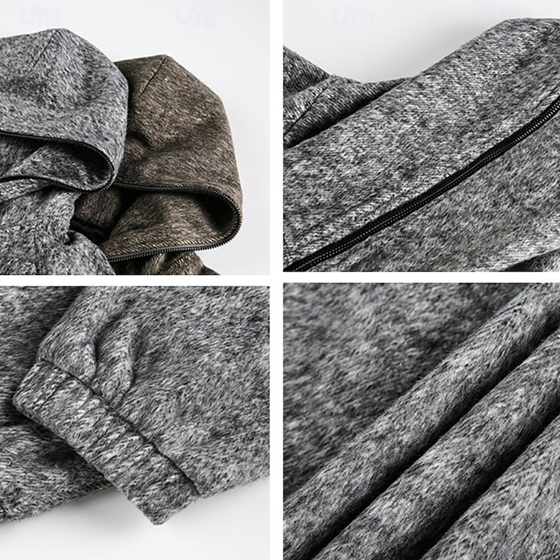 Men's Hoodie Full Zip Hoodie Khaki Dark Gray Hooded Plain Pocket Sports & Outdoor Daily Holiday Polyester Streetwear Basic Casual Spring Fall Clothing Apparel Hoodies Sweatshirts3