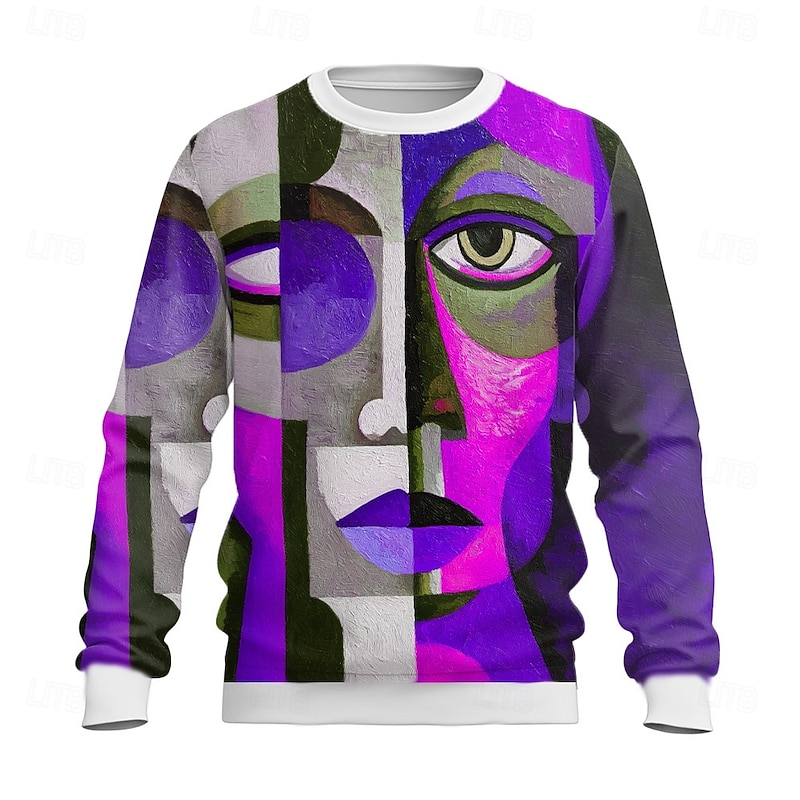 Men's Abstract Sweatshirt Casual Crew Neck Vacation Party Gift Yellow Red Crewneck 3D All Seasons Designer4