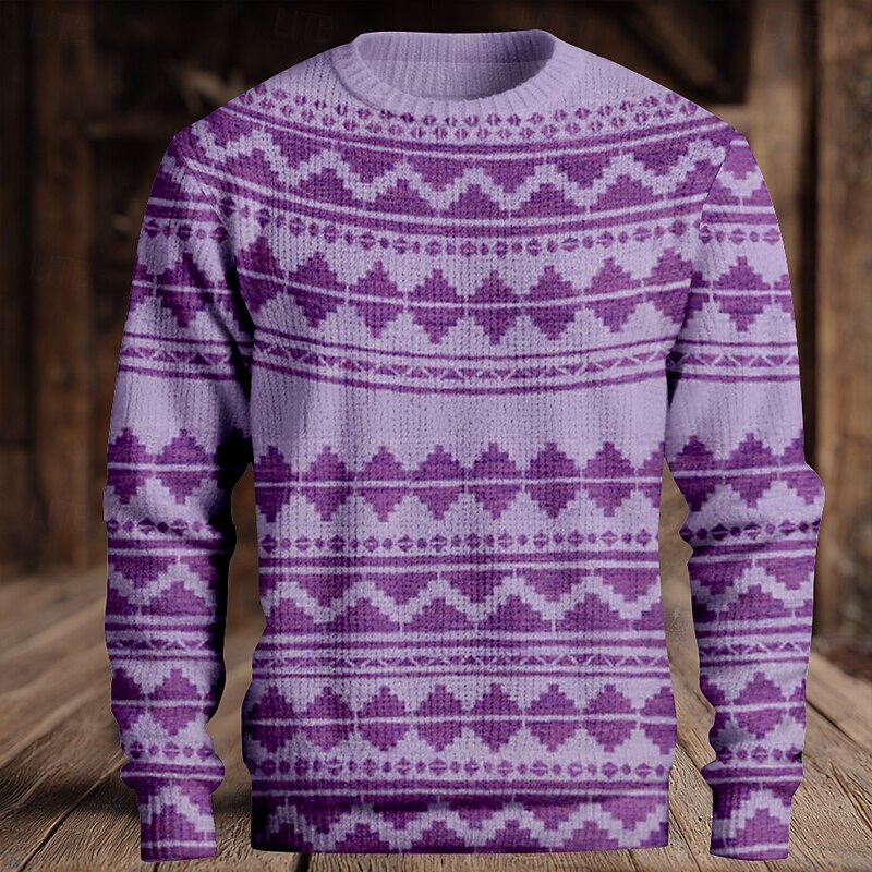 Men's Fair isle Sweater Pullover Sweater Jumper Knitwear Crewneck Casual Vacation Daily 3D Print Keep Warm Long Sleeve Spring Fall Winter Blue Purple Brown3