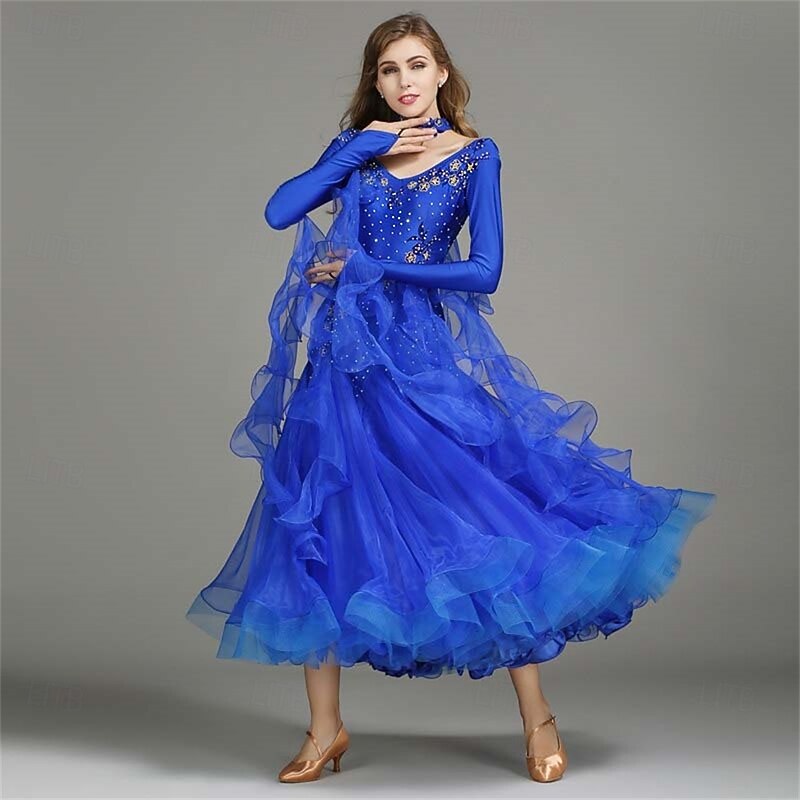 Women's Long Sleeve Waltz Modern Ballroom Dance Dress Competition Dresses
