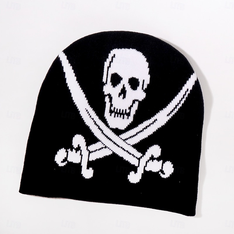 Men's Unisex Beanie Hat Winter Hats Beanies Skull Cap Knit Hat Black Wine Acrylic Fibers Jacquard Knitted Cozy Halloween Daily Wear Festival Skulls Warm2