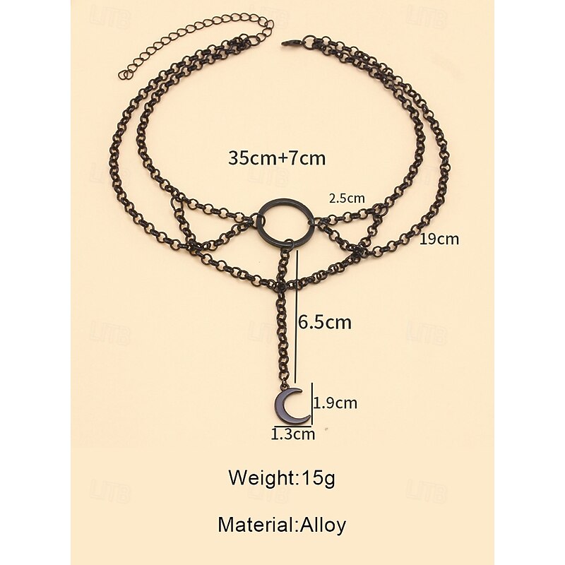 Women's Halloween Gothic Moon Choker Necklace – Black Velvet and Chain Layered Choker with Crescent Pendant, Punk Retro Jewelry for Women, Costume Party and Nightclub Accessories4