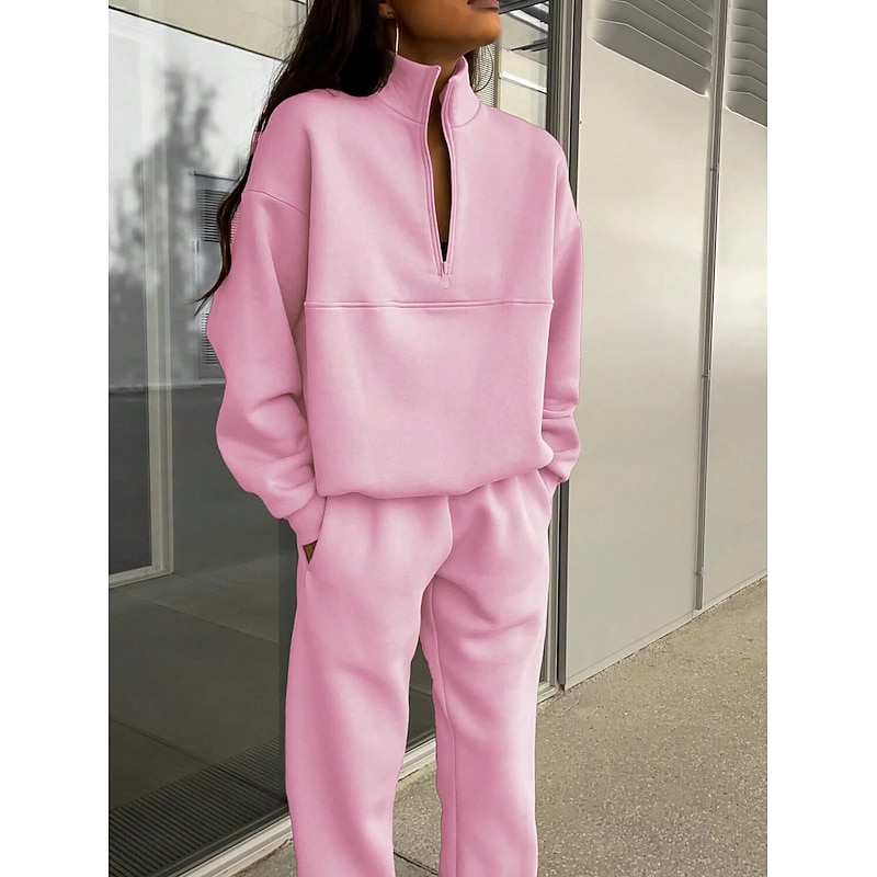 Women's Fashion Streetwear Pants Sets Bolero Top Long Sleeve V Neck Solid Color Outdoor Work Casual Black Pink Red Fall Loose Fit2