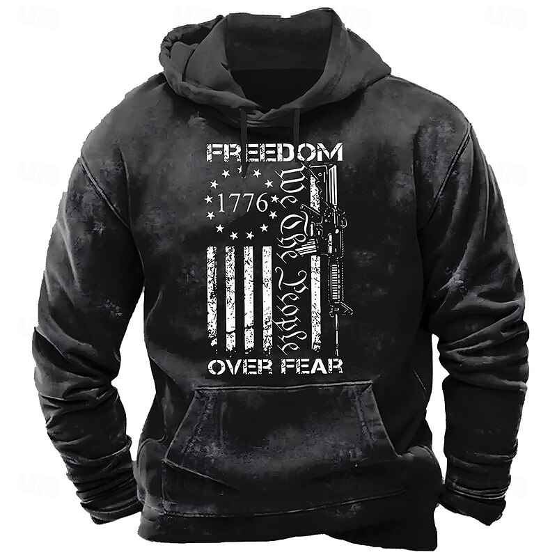 Men's American US Flag 1776 Hoodie Sweatshirt Fashion Crew Neck Outdoor Streetwear Black Blue Drawstring 3D Fall Winter Designer
