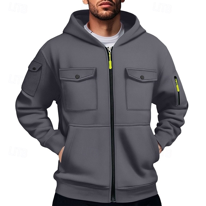 Men's Hoodie Full Zip Hoodie Tactical Hoodie Black White Army Green Red Burgundy Hooded Plain Zipper Pocket Sports & Outdoor Casual Daily Streetwear Cool Sportswear Winter Spring &  Fall Clothing3