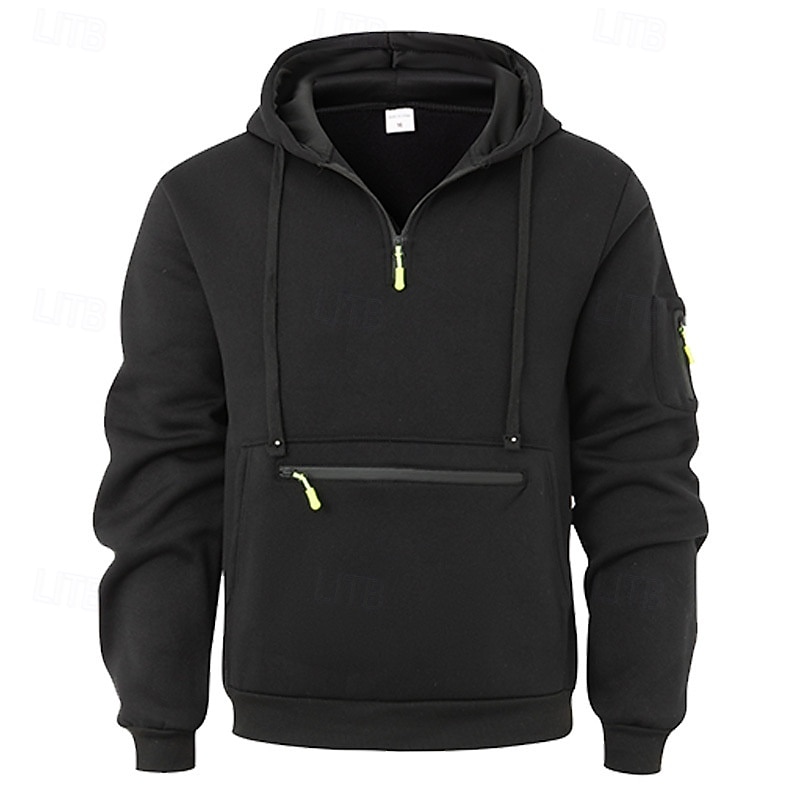 Men's Hoodie Quarter Zip Hoodie Black Wine Navy Blue Dark Gray Hooded Plain Drawstring Pocket Sports & Outdoor Daily Holiday Polyester Streetwear Basic Casual Fall Winter Clothing Apparel Hoodies2