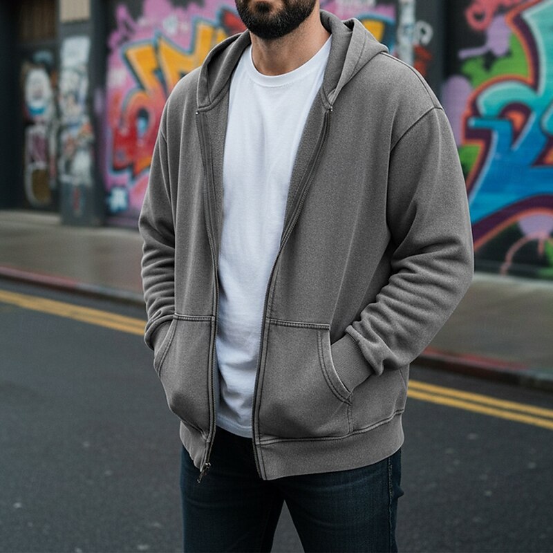 Men's Pullover Hoodie Sweatshirt Distressed Hoodie Apricot Black Pink Coffee Gray Hooded Plain Pocket Daily Going out Streetwear 100% Cotton Vintage Retro Casual Fall & Winter Clothing Apparel Hoodies