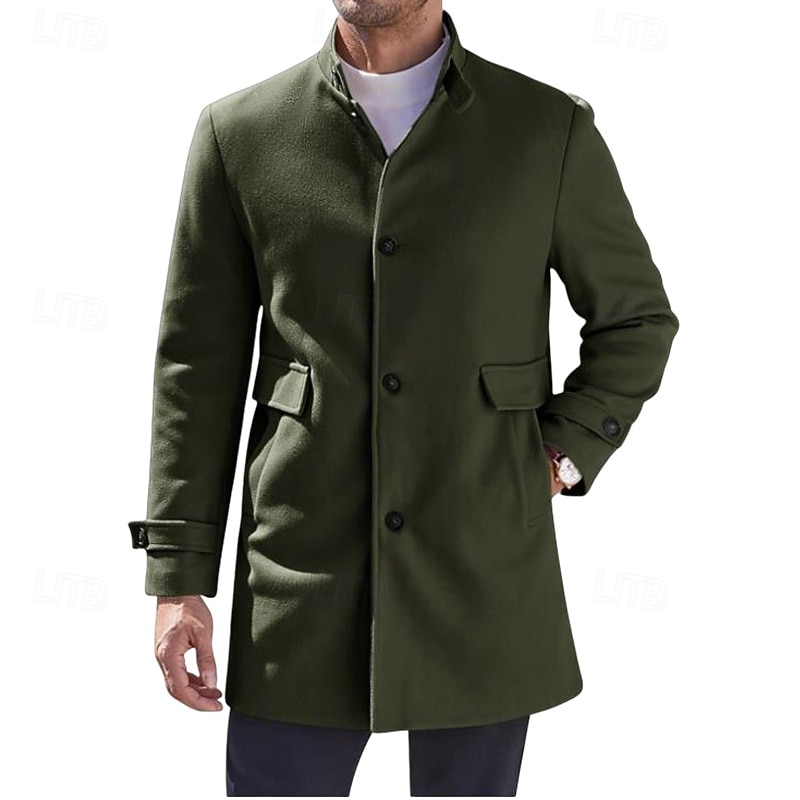 Men Winter Coat Overcoat Peacoat Trench Coat Trench Coat Casual Fall Winter Polyester Outerwear Clothing Apparel Classic Notch lapel collar2