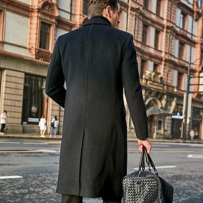 Men Overcoat Peacoat Long Trench Coat Trench Coat Formal Casual Fall Winter Polyester Thermal Warm Outerwear Clothing Apparel Classic Plain Notch lapel collar Single Breasted3