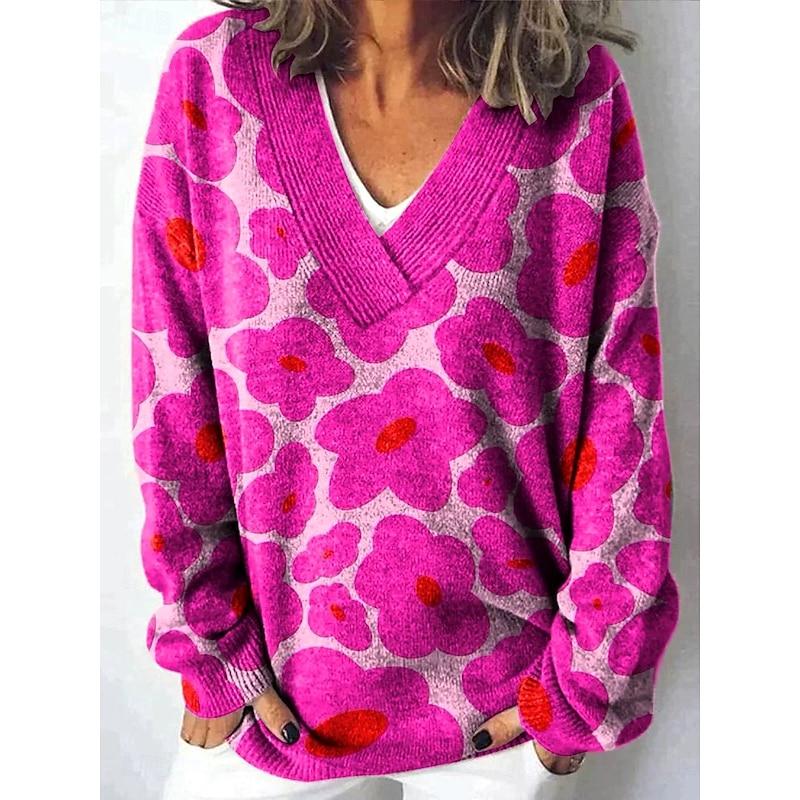 Women's Cardigan Cute Daily Floral Graphic Animal Ribbed V Neck Buttons Print Long Sleeve Regular Tops Knit Outdoor Weekend Pink Green Spring Fall3