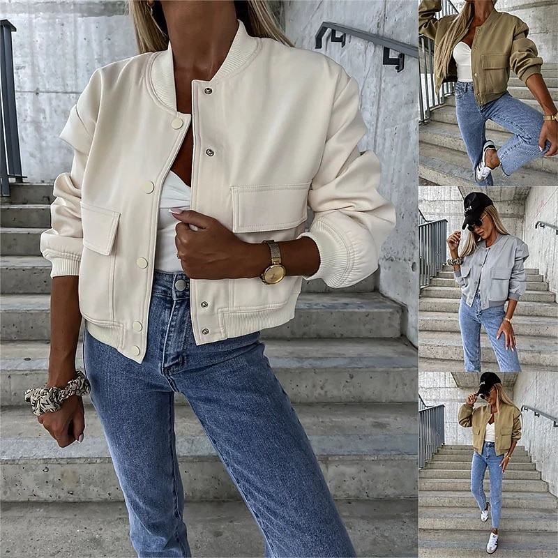 Women's Casual Jacket Warm Comfortable Zipper Pocket Fashion Outdoor Plain Going out Weekend Zipper Regular Stand Collar Regular Fit Long Sleeve Outerwear Black Green Khaki Fall Winter