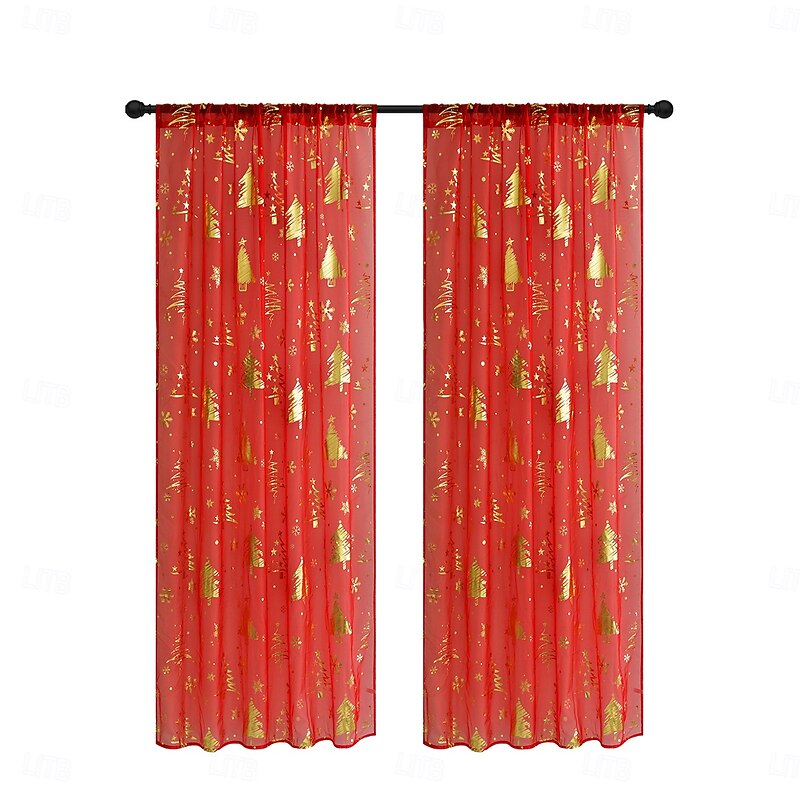 Single Strand Terylene Snowfall Christmas Rod Pocket Sheer Curtain, Holiday Window Drapes for Living Room and Bedroom2