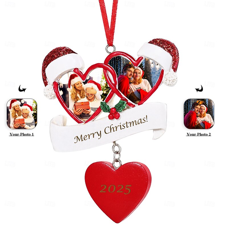 Personalized Christmas Tree Resin Ornament with Custom Two Photos, Heart-Shaped Holiday Hanging Decoration, Unique Keepsake for Home Décor and Gift4