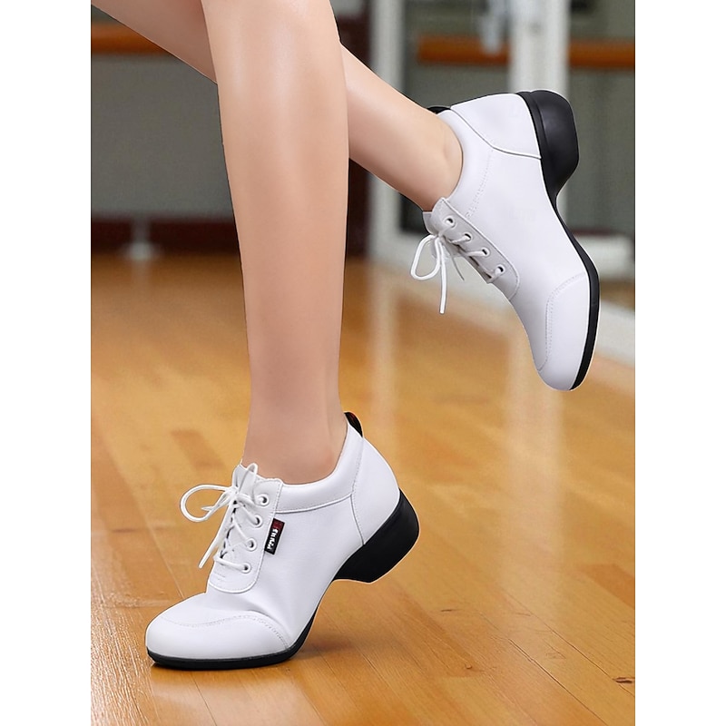Women's White Lace-Up Dance Shoes - Professional Ballroom Practice Sneakers for Latin, Jazz and Party Performances3